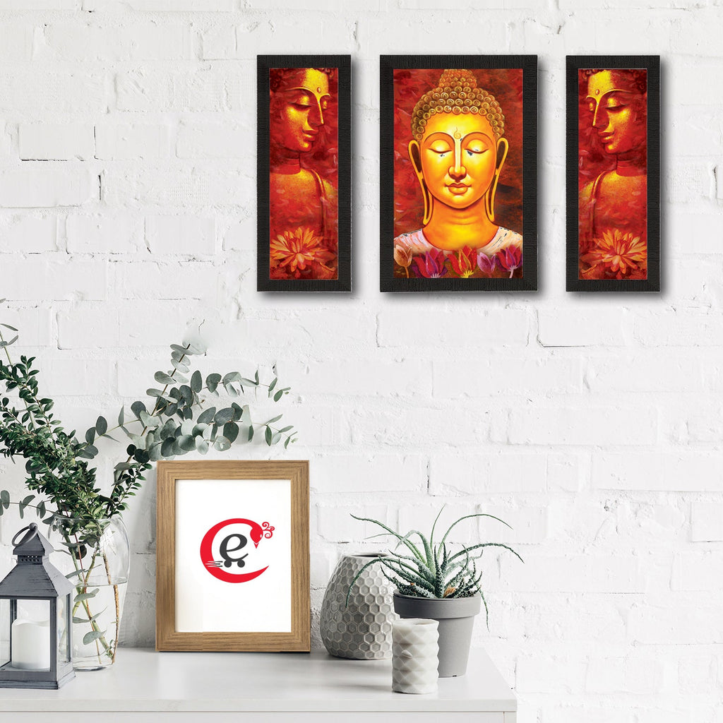 Set Of 3 Lord Buddha Satin Matt Texture UV Art Painting Kafalo
