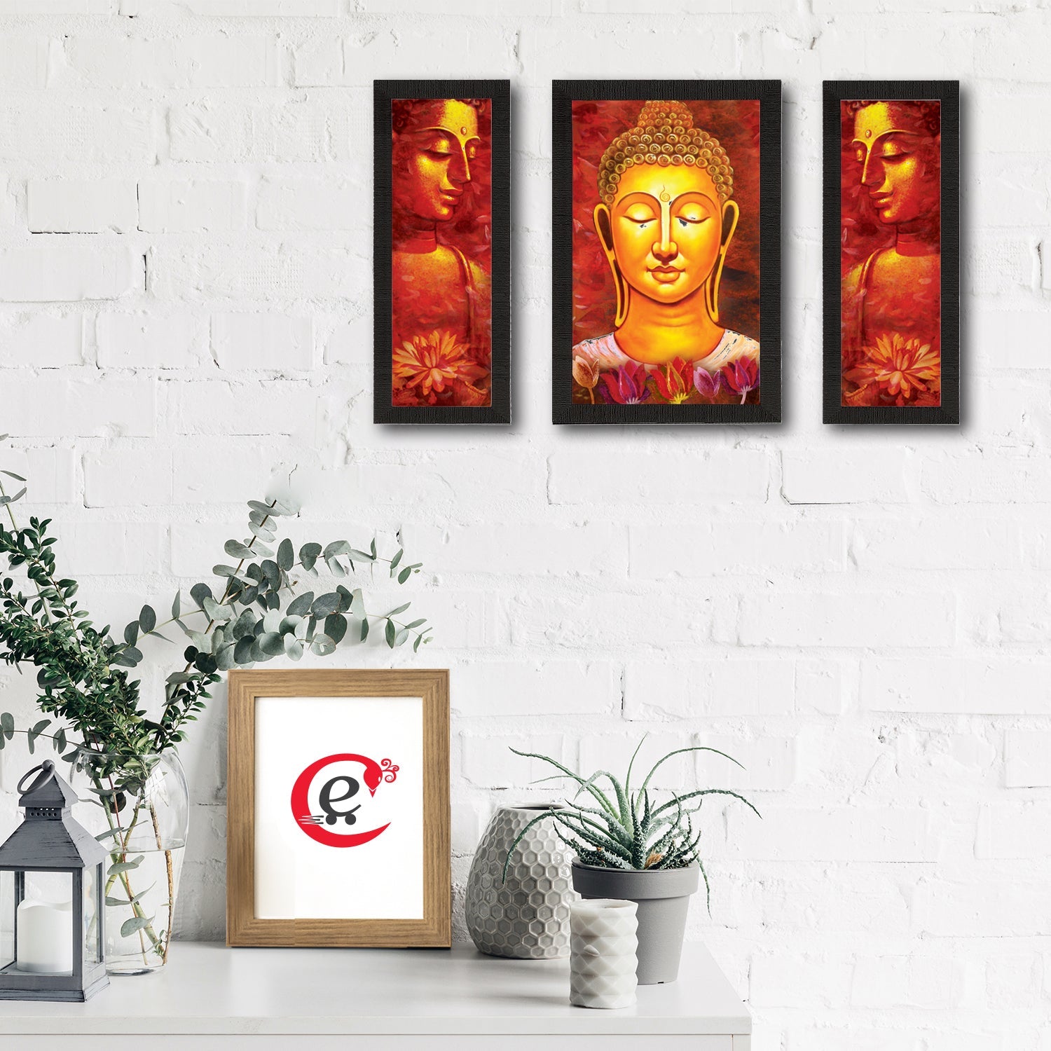 Set Of 3 Lord Buddha Satin Matt Texture UV Art Painting Kafalo