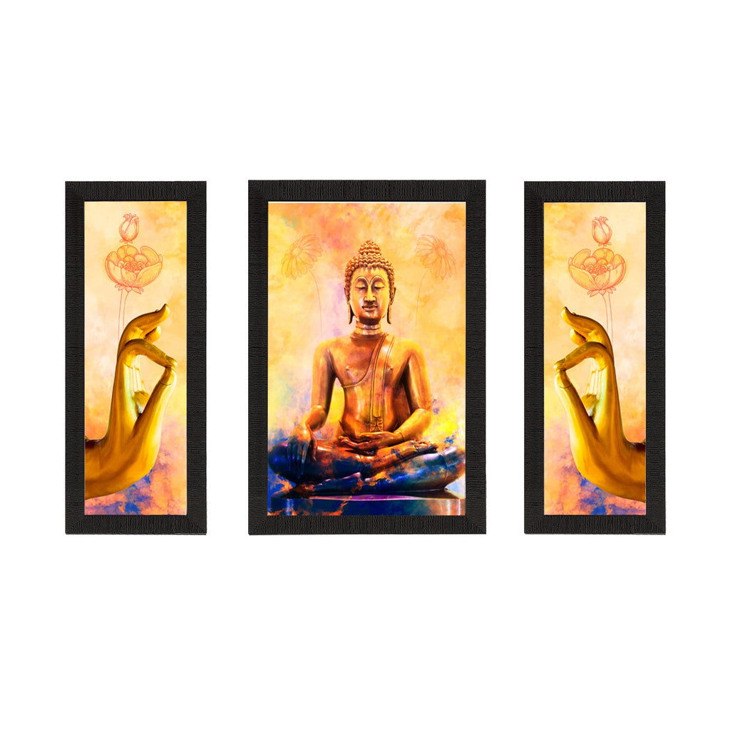 Set Of 3 Lord Buddha Satin Matt Texture UV Art Painting Kafalo