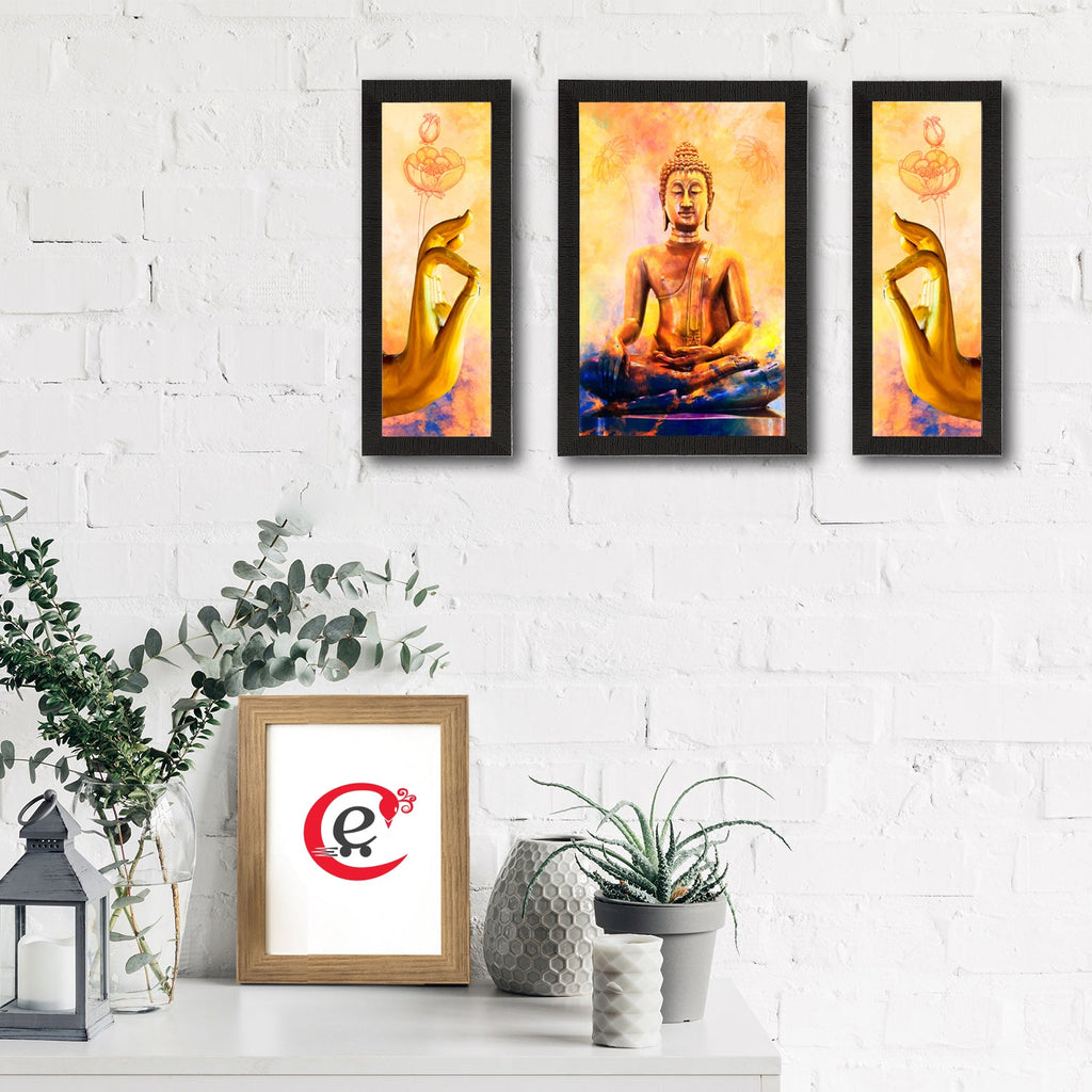 Set Of 3 Lord Buddha Satin Matt Texture UV Art Painting Kafalo