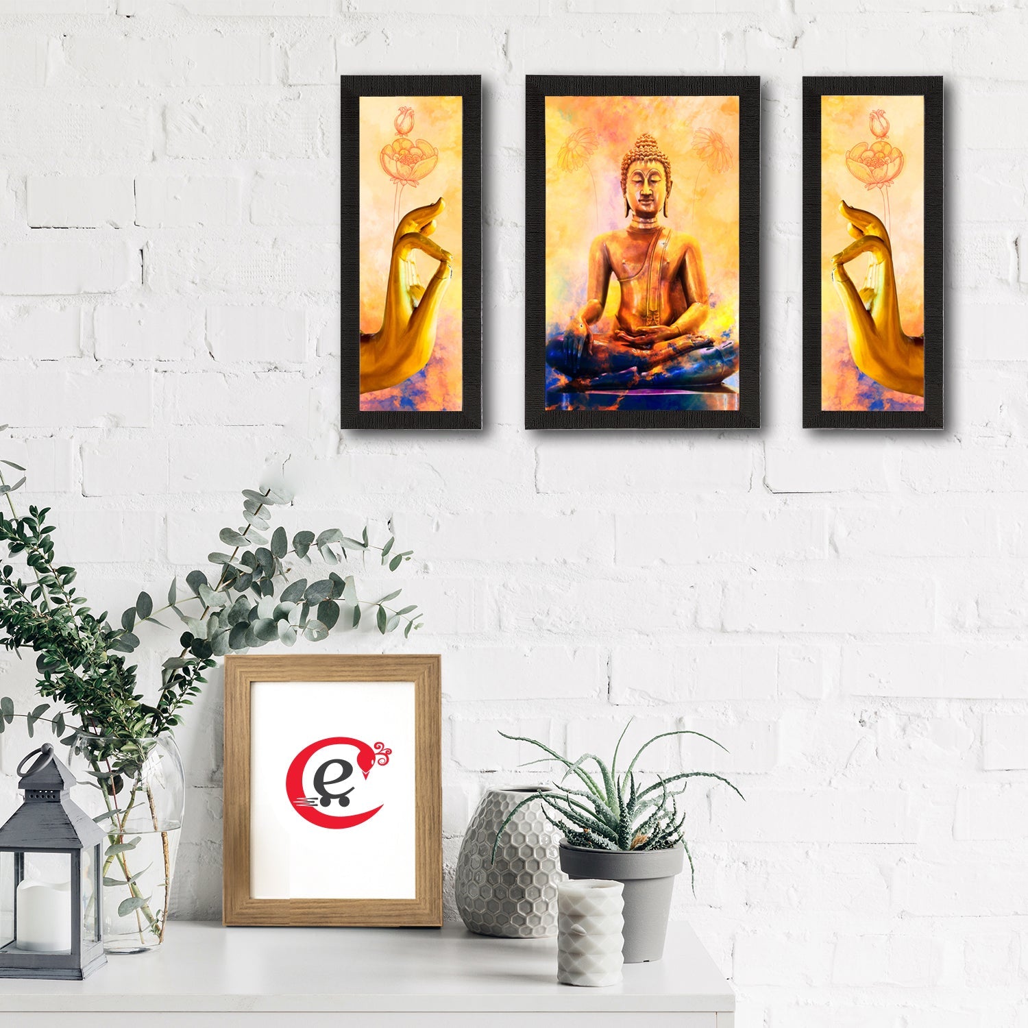 Set Of 3 Lord Buddha Satin Matt Texture UV Art Painting Kafalo