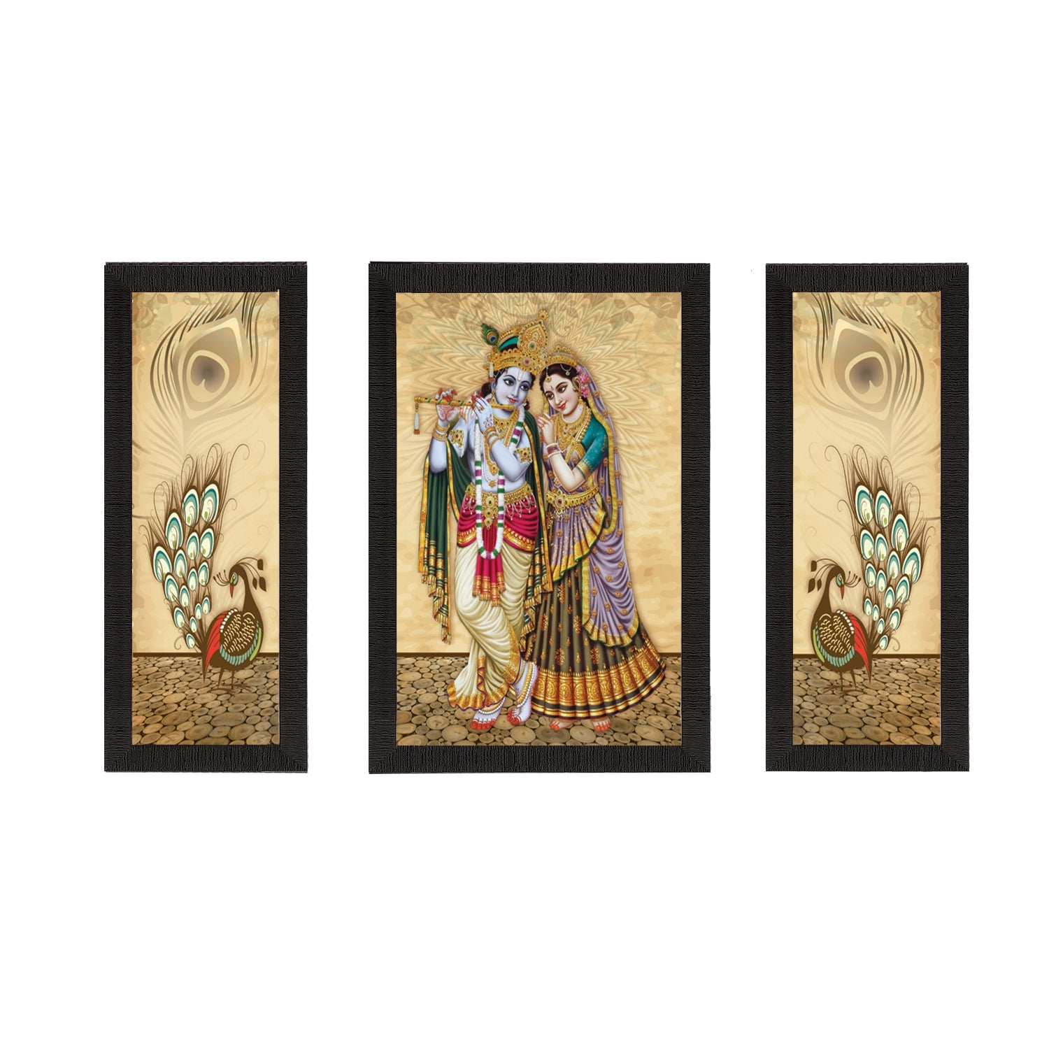 Set Of 3 Radha Krishna Satin Matt Texture UV Art Painting Kafalo