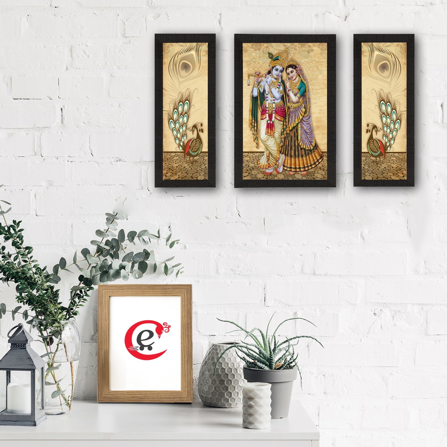 Set Of 3 Radha Krishna Satin Matt Texture UV Art Painting Kafalo