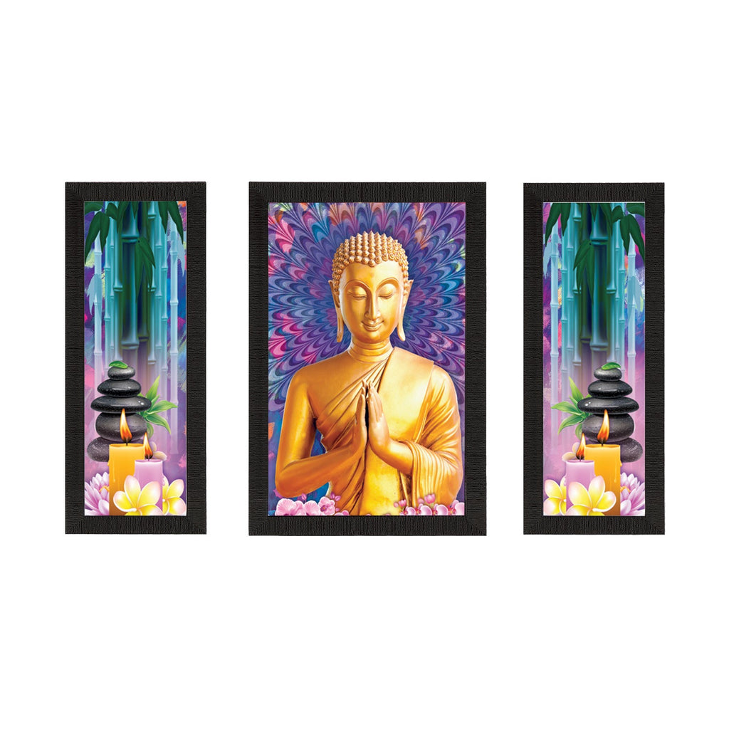 Set Of 3 Lord Buddha Satin Matt Texture UV Art Painting Kafalo