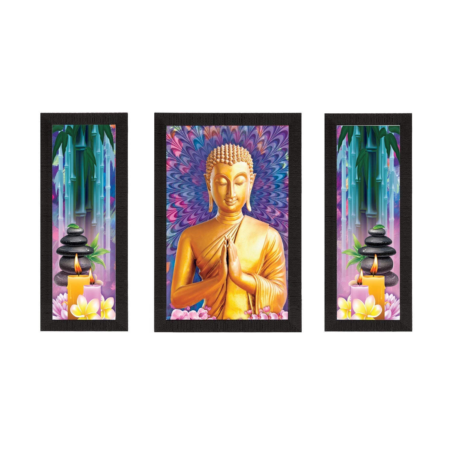 Set Of 3 Lord Buddha Satin Matt Texture UV Art Painting Kafalo