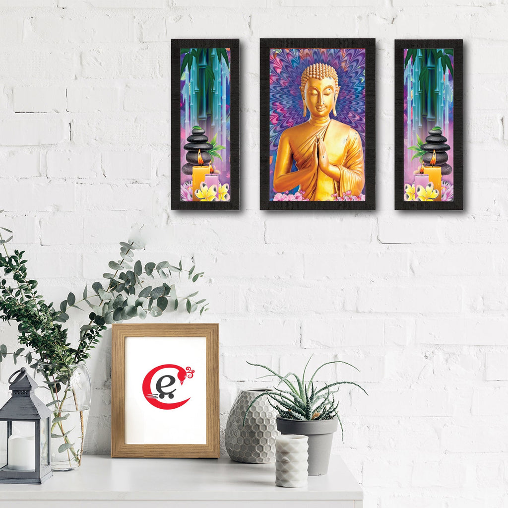 Set Of 3 Lord Buddha Satin Matt Texture UV Art Painting Kafalo