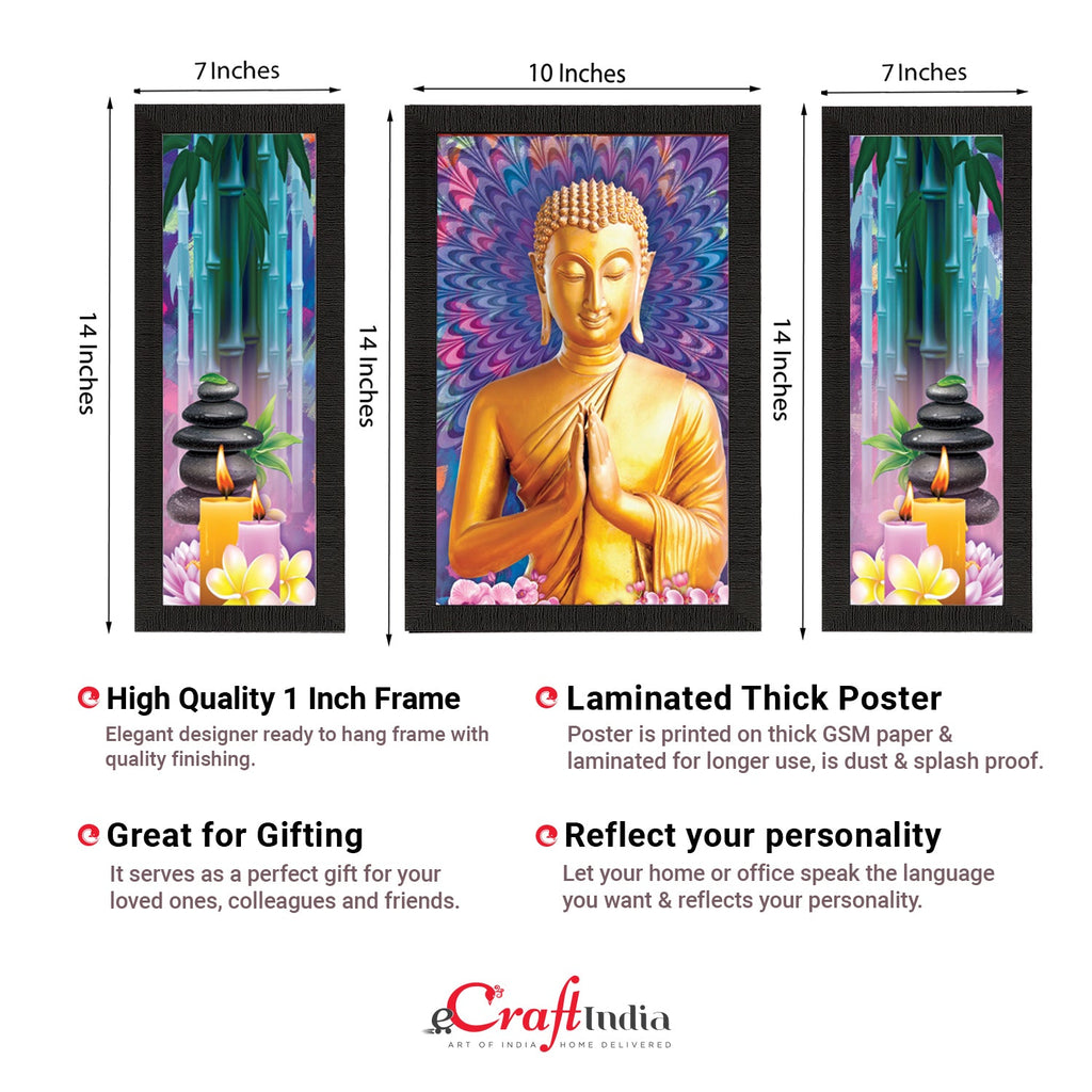 Set Of 3 Lord Buddha Satin Matt Texture UV Art Painting Kafalo