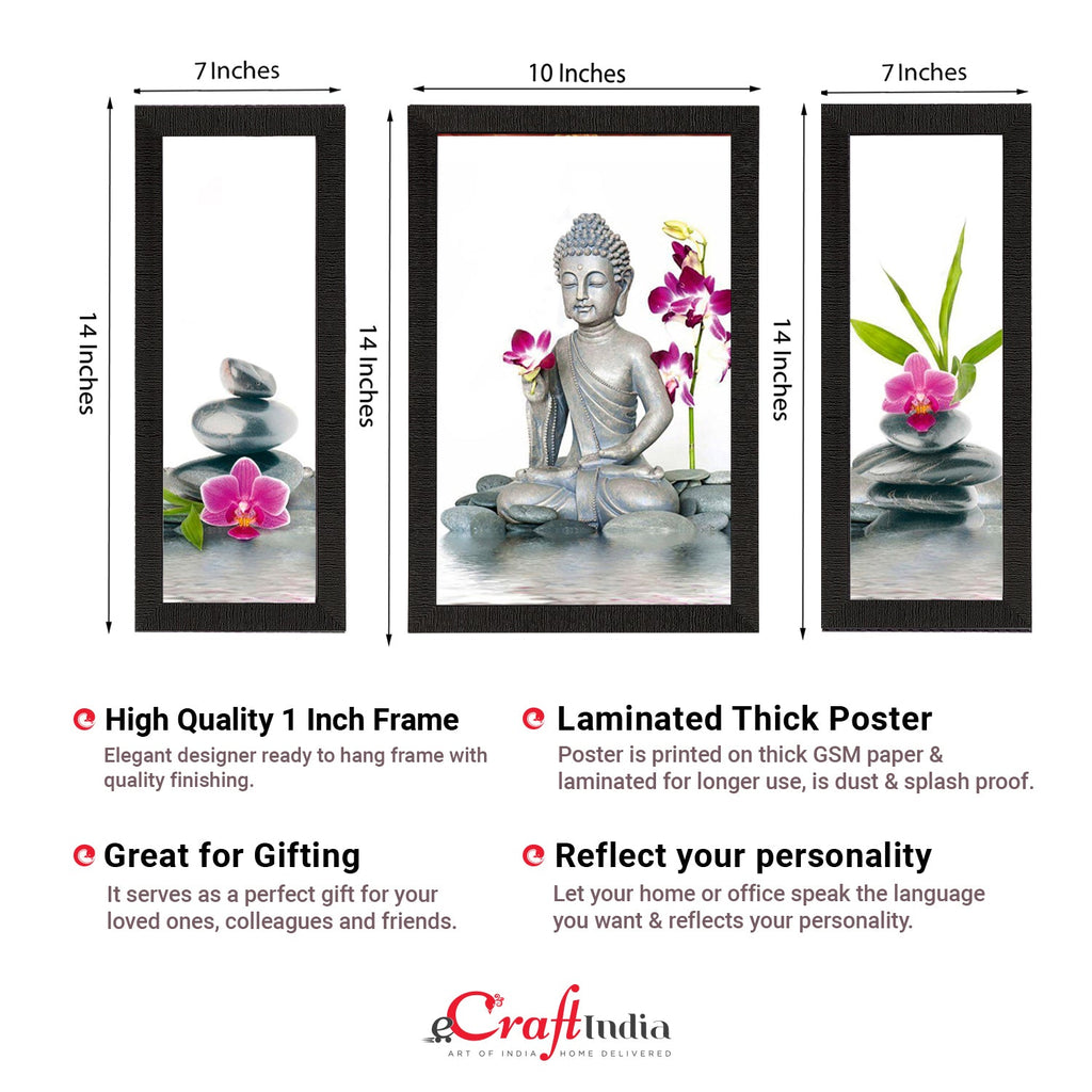 Set Of 3 Lord Buddha Satin Matt Texture UV Art Painting Kafalo