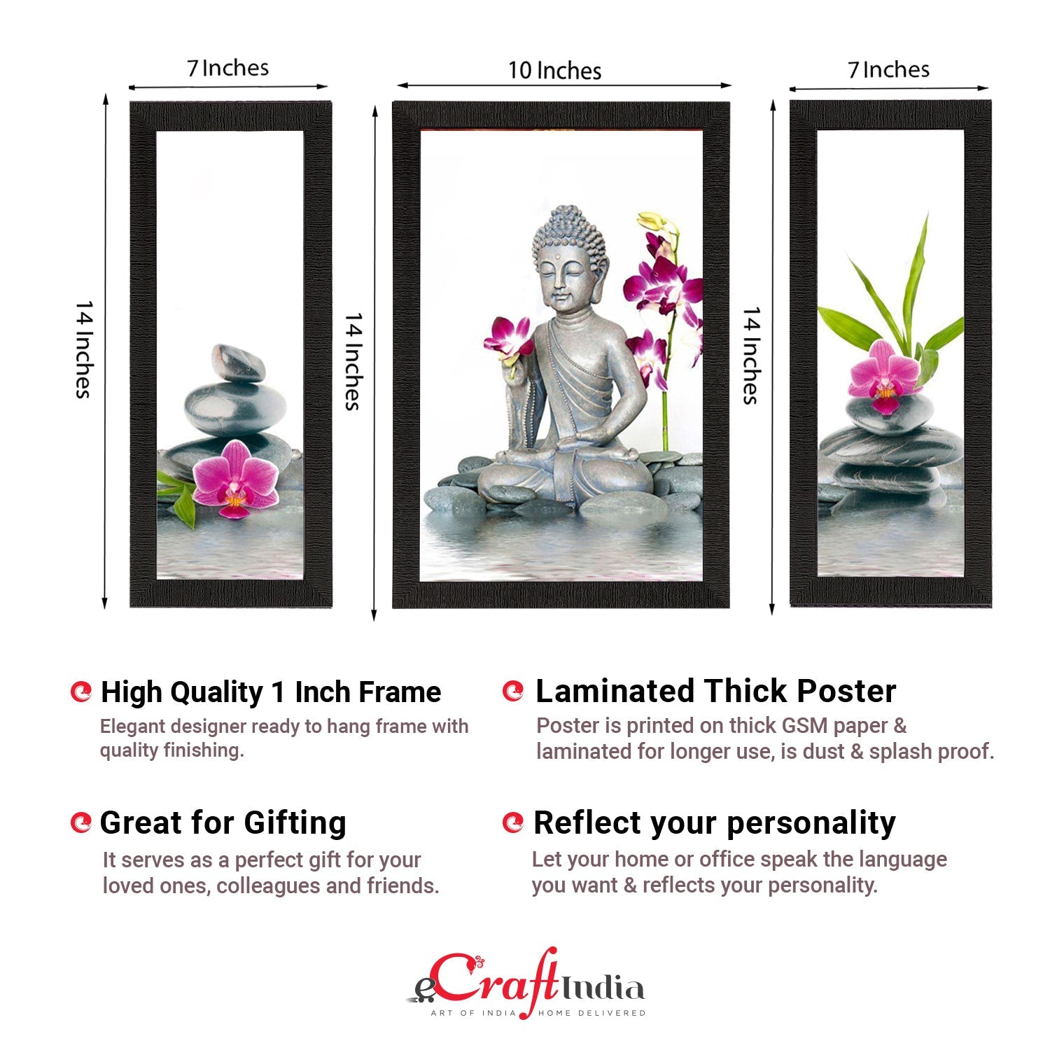 Set Of 3 Lord Buddha Satin Matt Texture UV Art Painting Kafalo