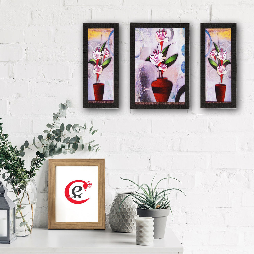Set Of 3 Botanical Floral Satin Matt Texture UV Art Painting Kafalo