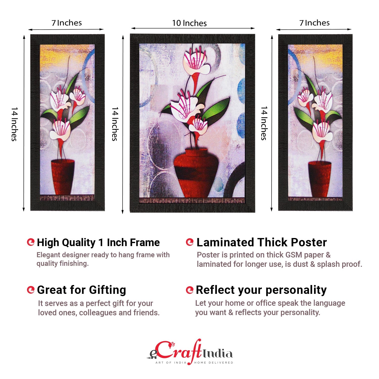 Set Of 3 Botanical Floral Satin Matt Texture UV Art Painting Kafalo