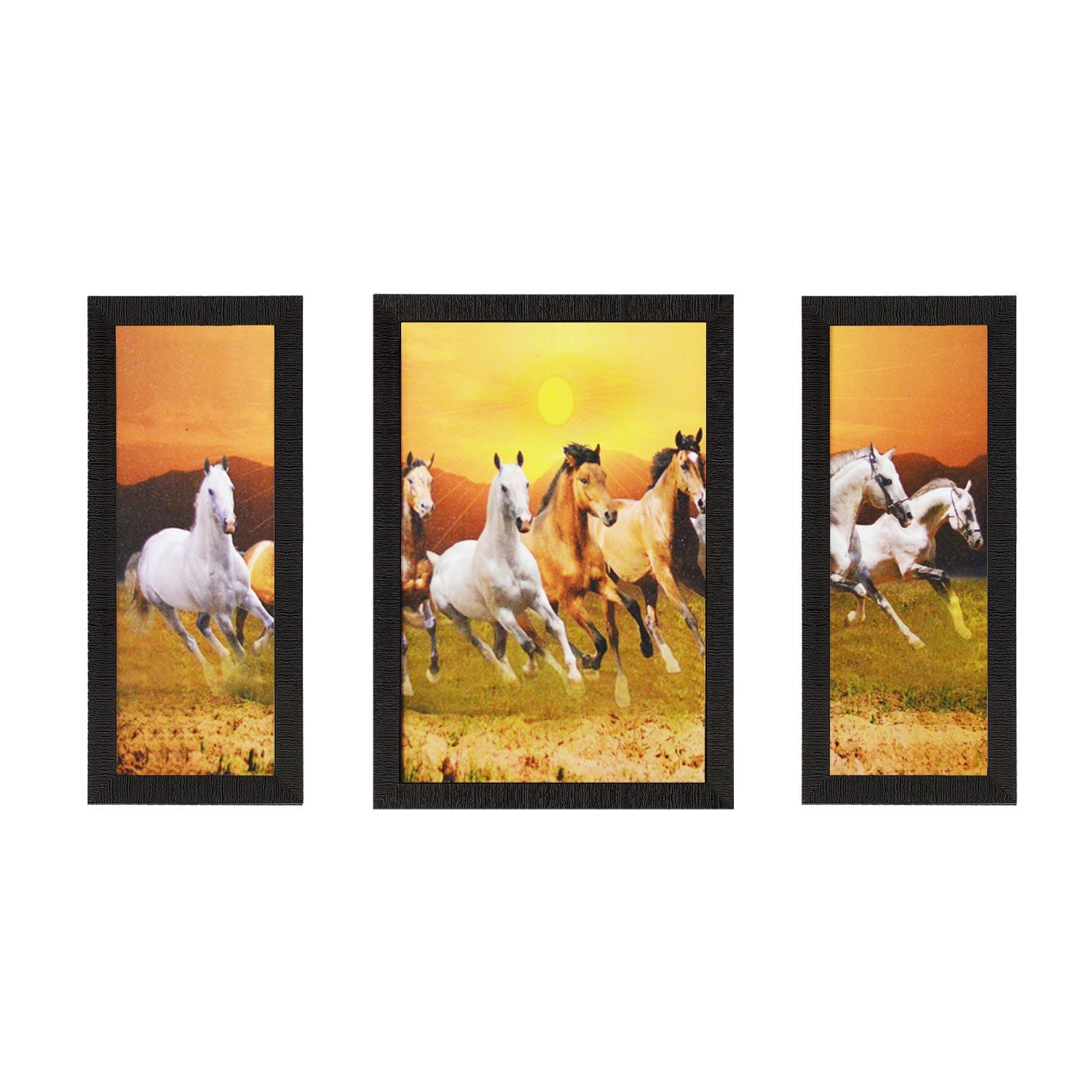 Set of 3 Running Horses Satin Matt Texture UV Art Painting Kafalo