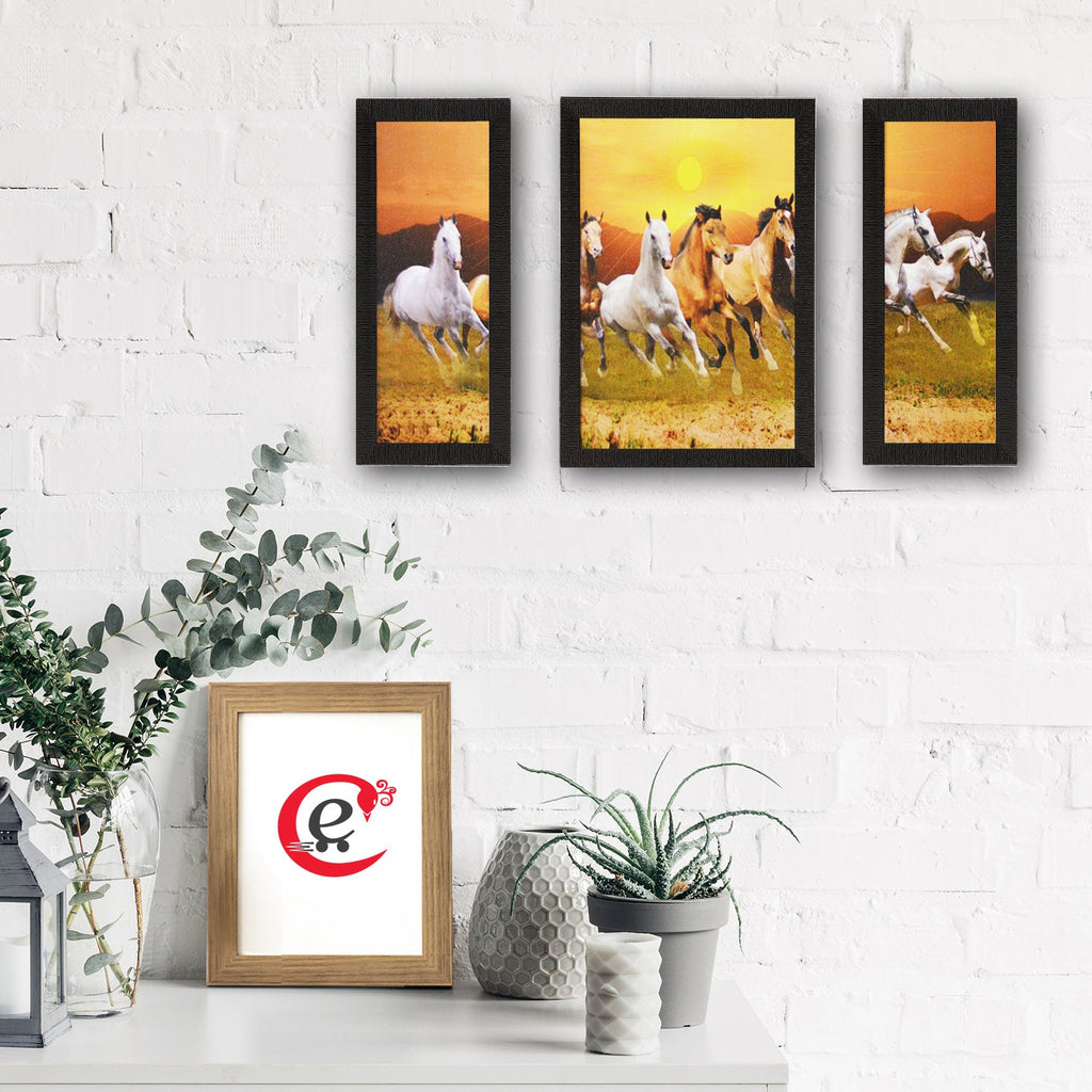 Set of 3 Running Horses Satin Matt Texture UV Art Painting Kafalo