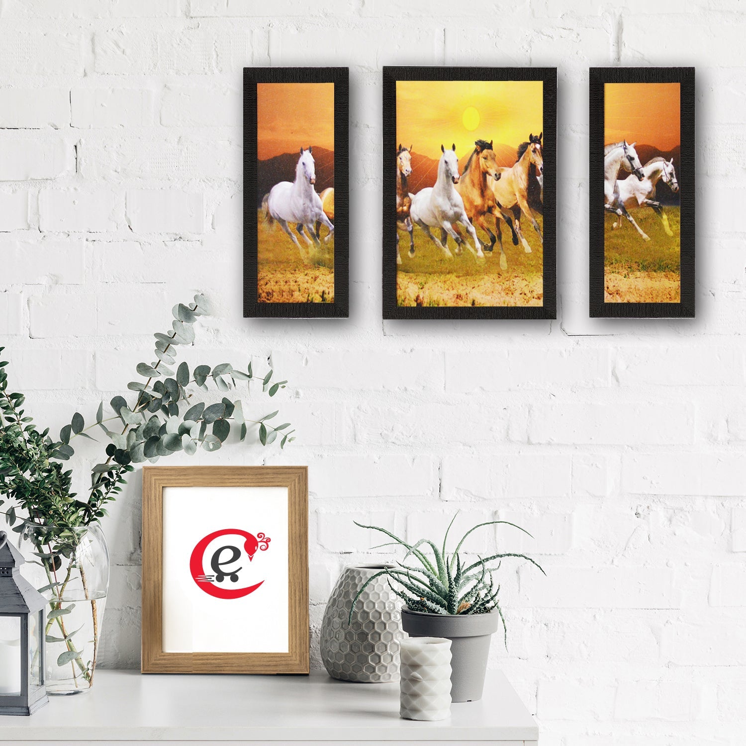 Set of 3 Running Horses Satin Matt Texture UV Art Painting Kafalo