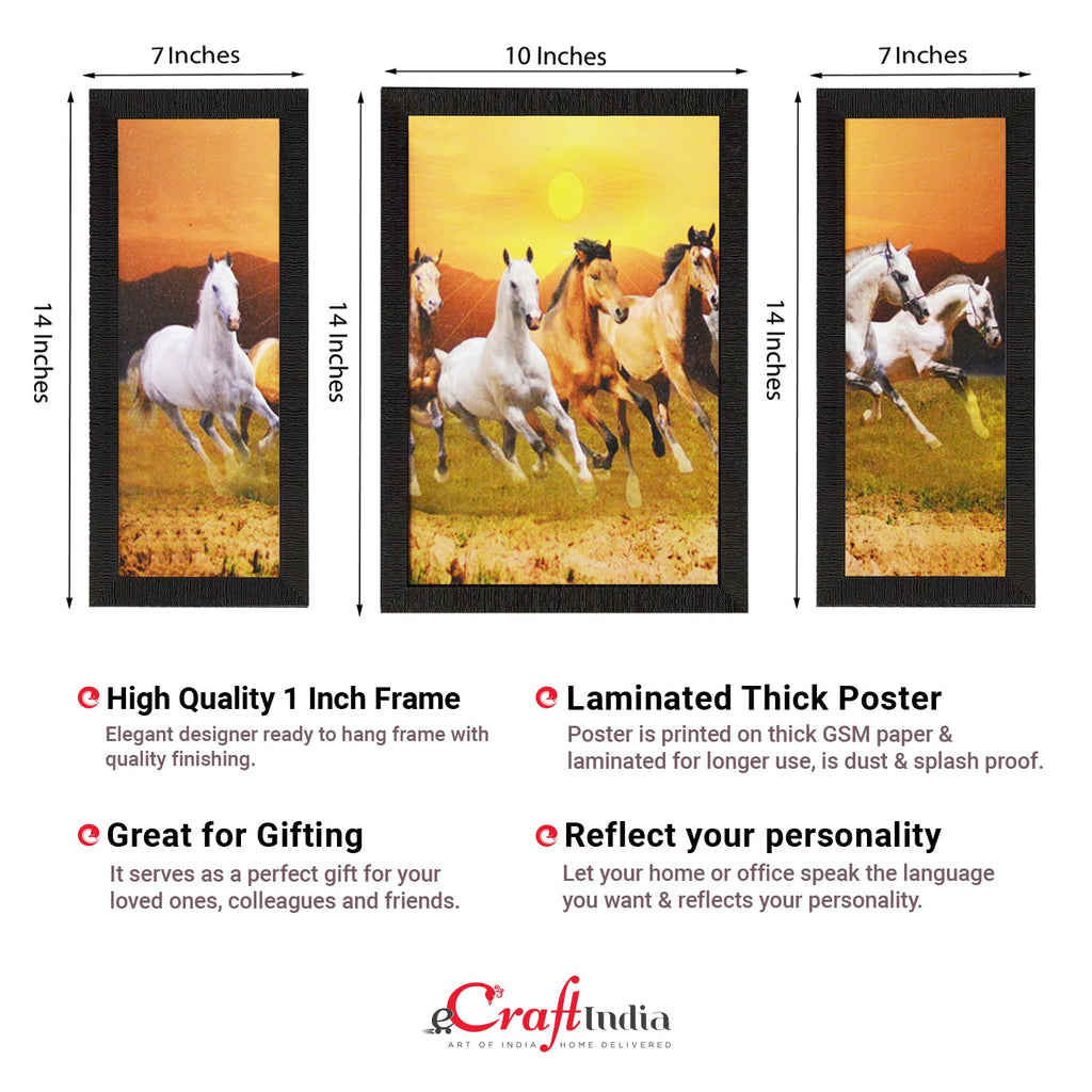 Set of 3 Running Horses Satin Matt Texture UV Art Painting Kafalo