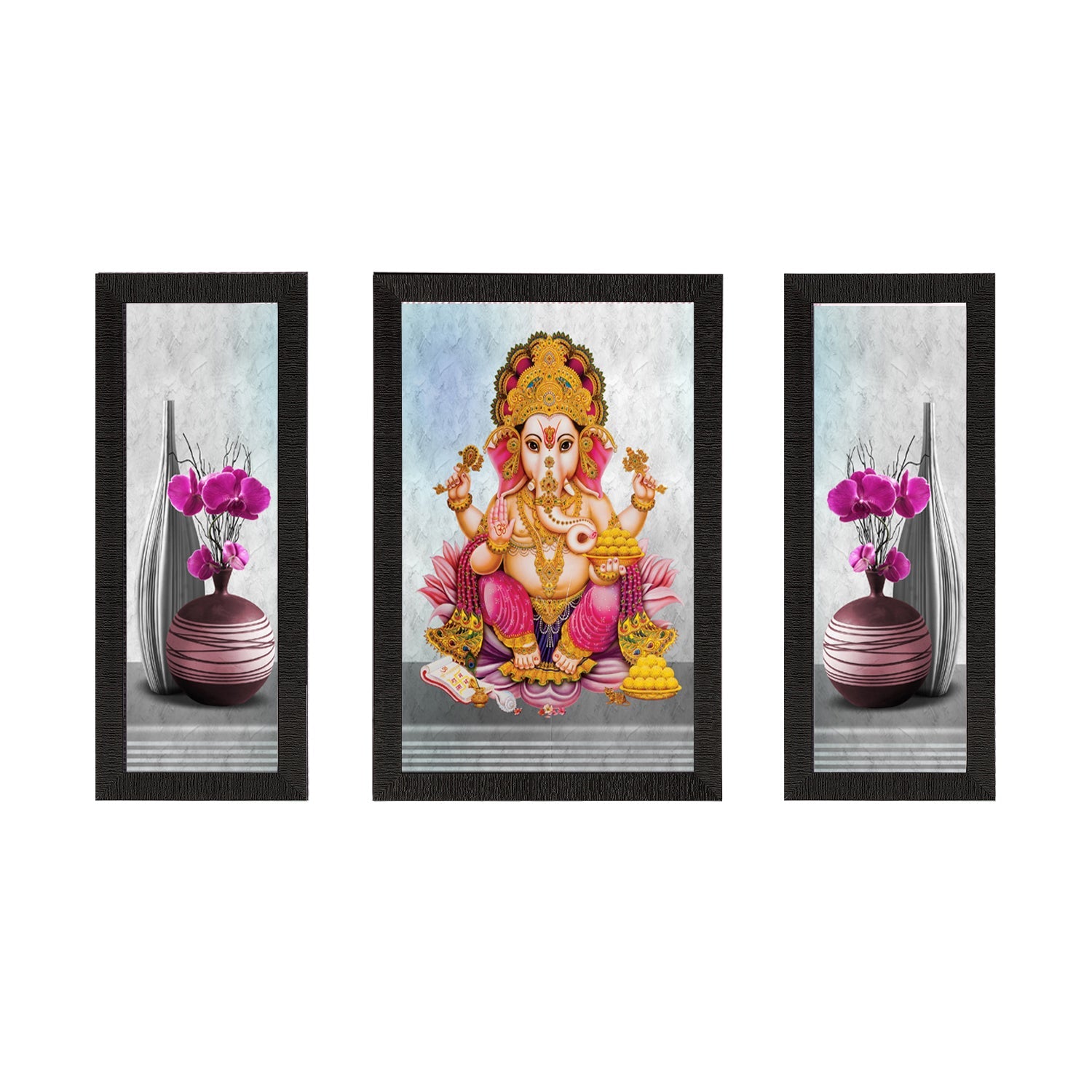 Set of 3 Lord Ganesha Satin Matt Texture UV Art Painting Kafalo