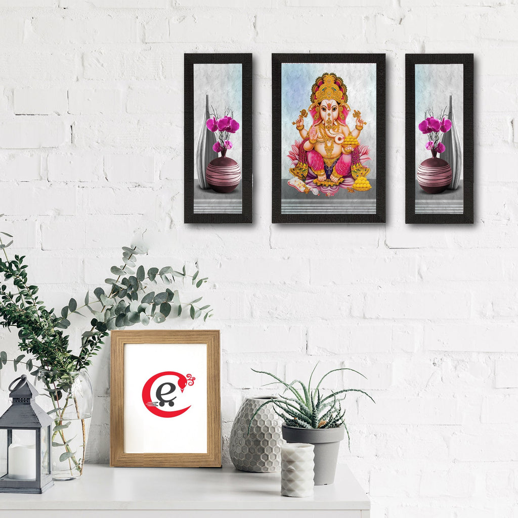 Set of 3 Lord Ganesha Satin Matt Texture UV Art Painting Kafalo