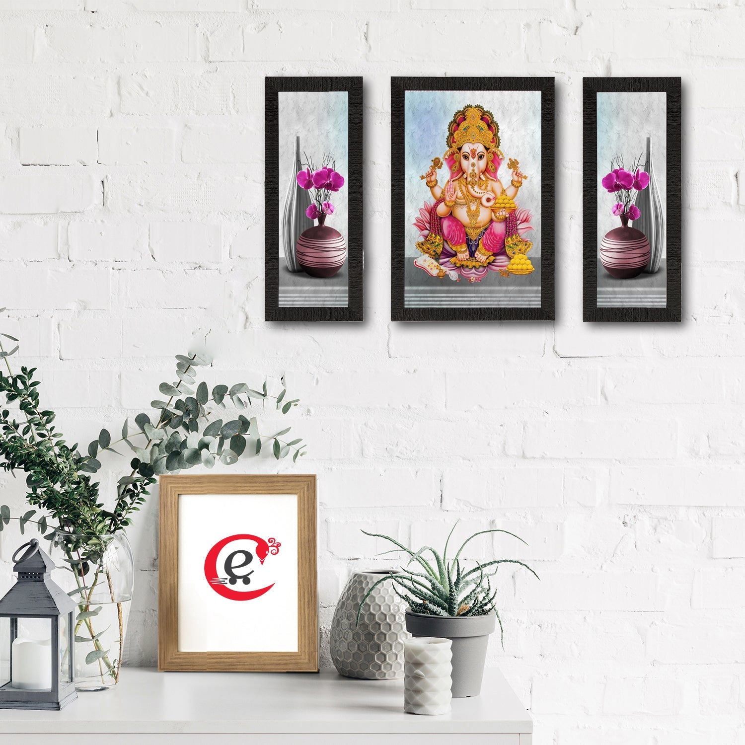 Set of 3 Lord Ganesha Satin Matt Texture UV Art Painting Kafalo
