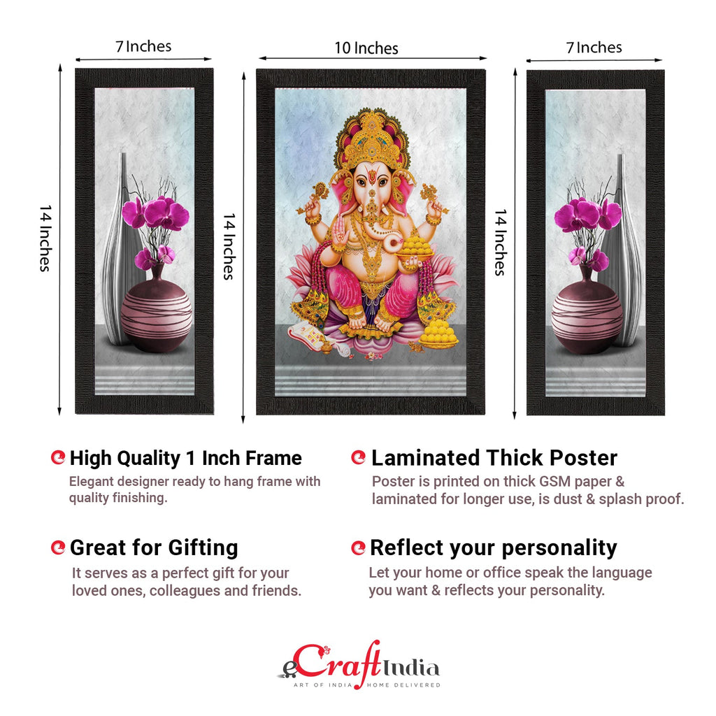 Set of 3 Lord Ganesha Satin Matt Texture UV Art Painting Kafalo