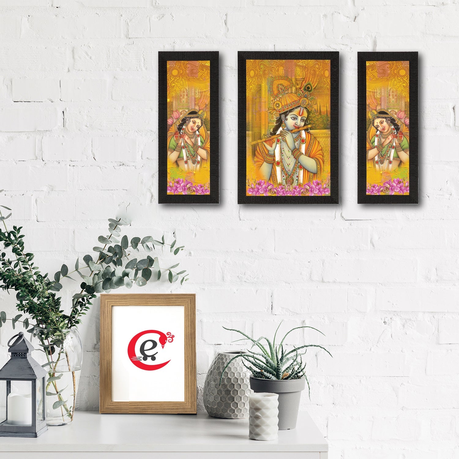 Set Of 3 Radha Krishna Satin Matt Texture UV Art Painting Kafalo