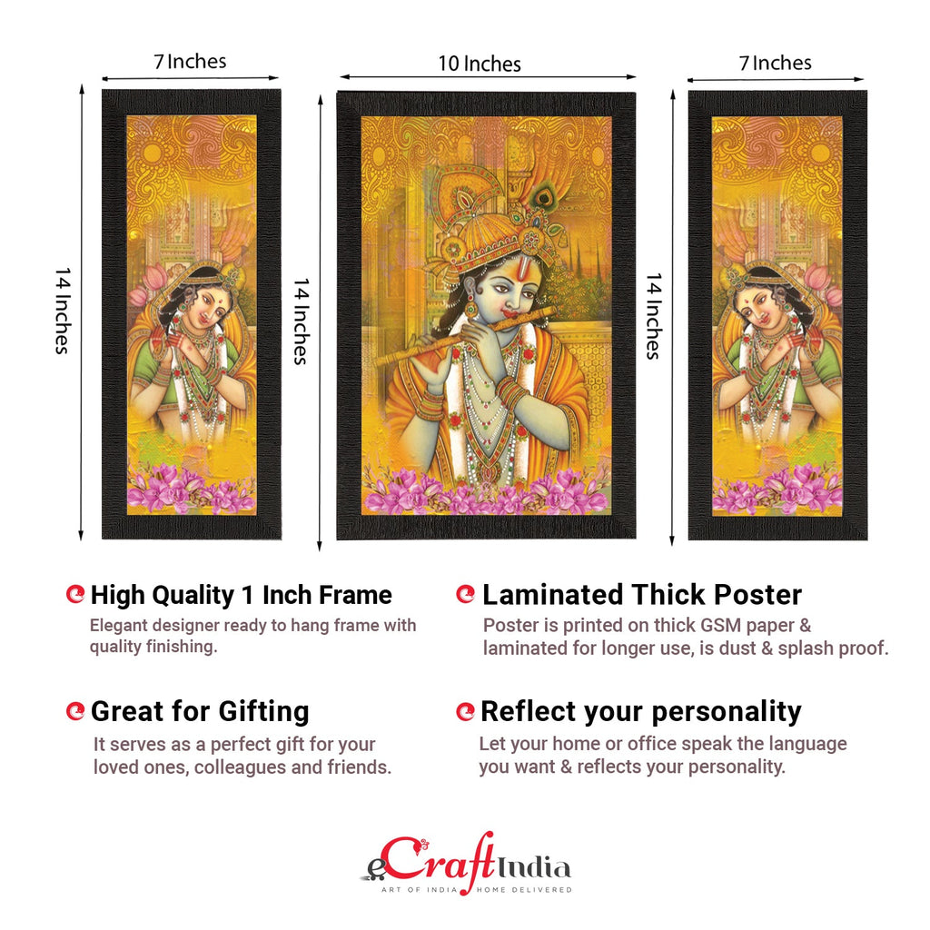 Set Of 3 Radha Krishna Satin Matt Texture UV Art Painting Kafalo