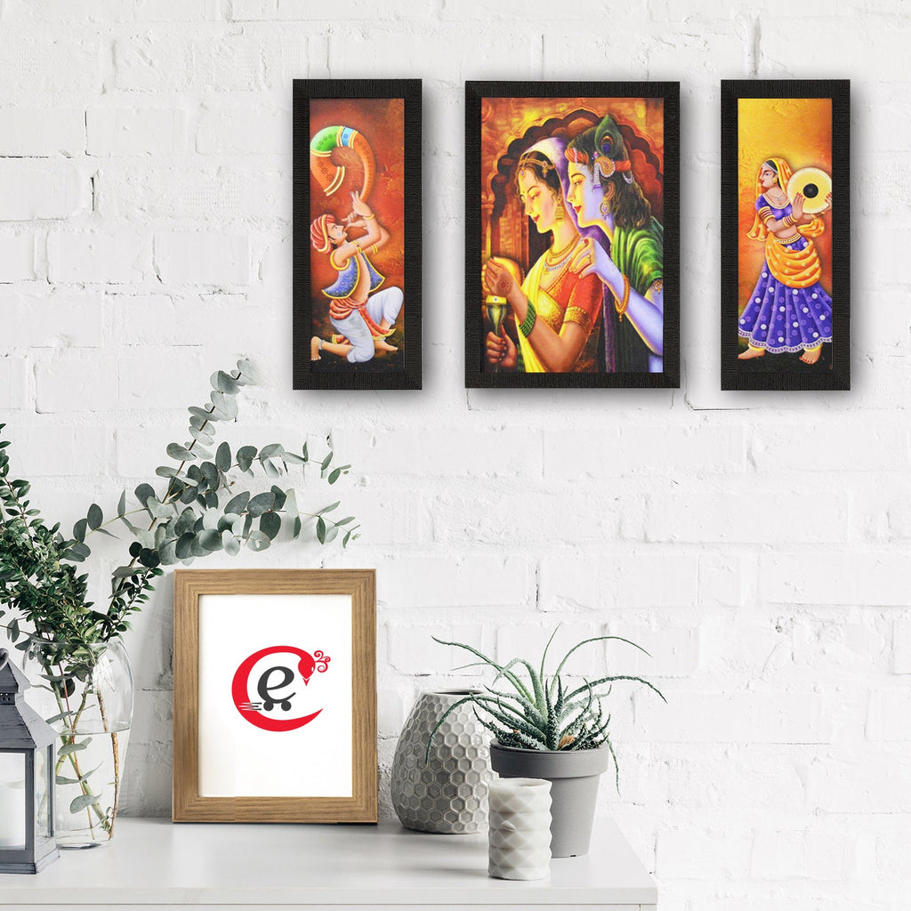 Set Of 3 Radha Krishna Satin Matt Texture UV Art Painting Kafalo