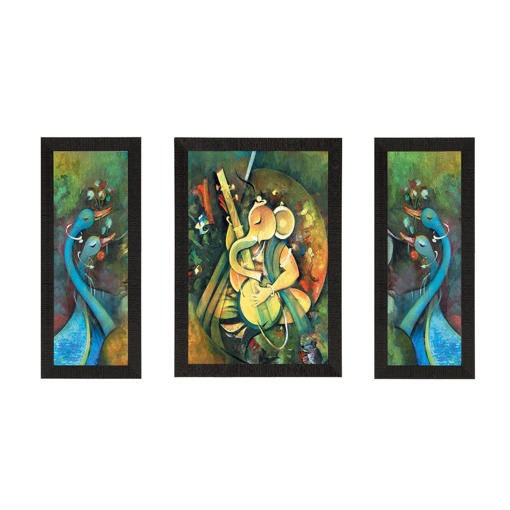 Set of 3 Lord Ganesha Satin Matt Texture UV Art Painting Kafalo