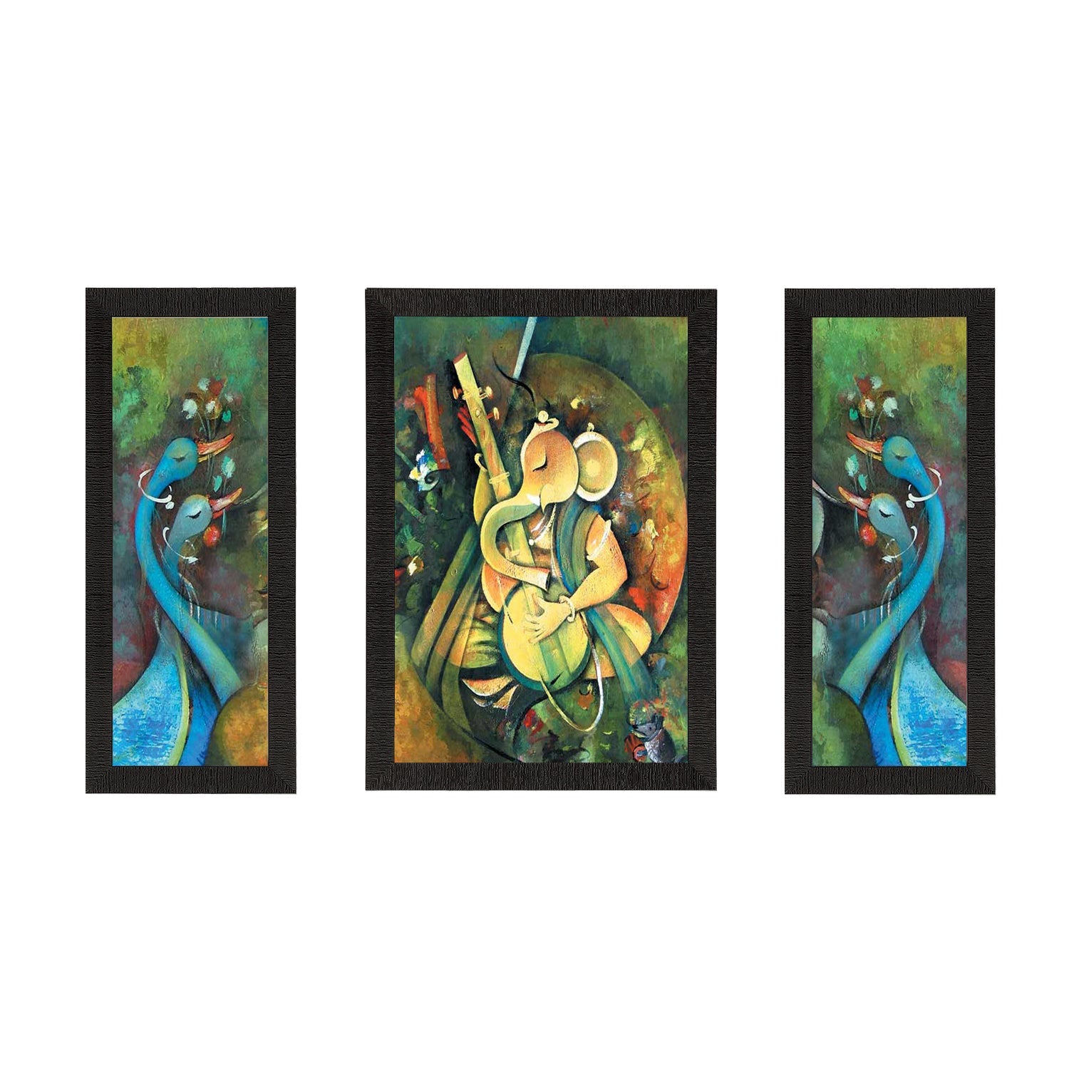 Set of 3 Lord Ganesha Satin Matt Texture UV Art Painting Kafalo