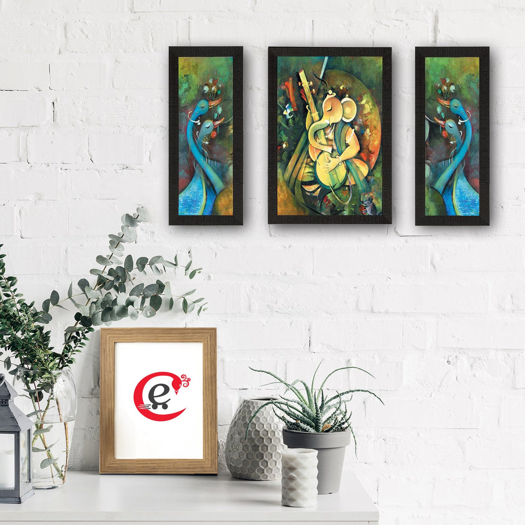 Set of 3 Lord Ganesha Satin Matt Texture UV Art Painting Kafalo