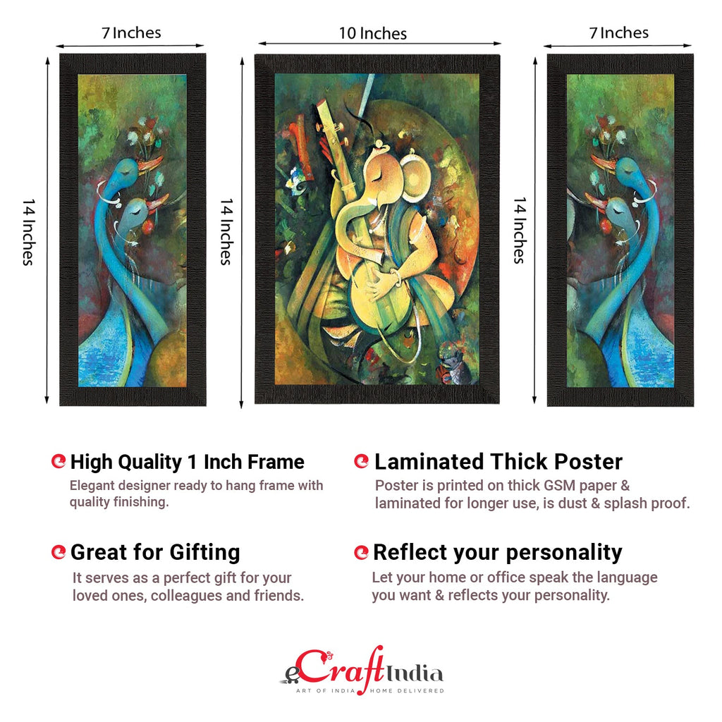 Set of 3 Lord Ganesha Satin Matt Texture UV Art Painting Kafalo