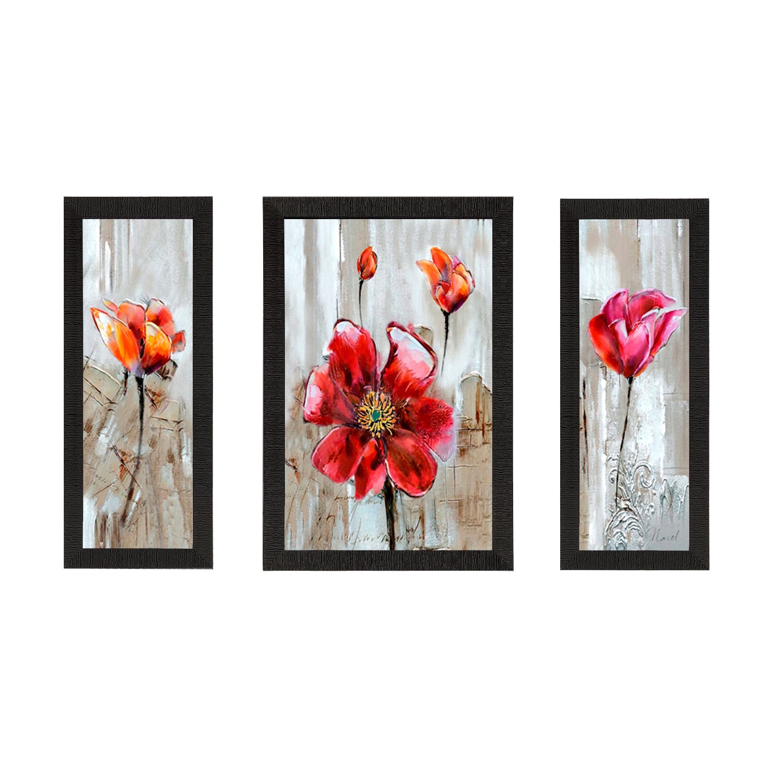 Set of 3 Floral Theme Satin Matt Texture UV Art Painting Kafalo