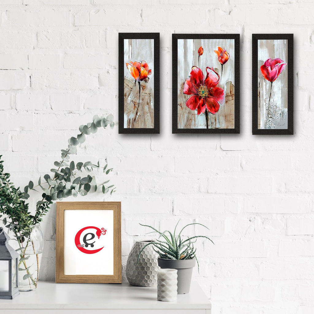 Set of 3 Floral Theme Satin Matt Texture UV Art Painting Kafalo