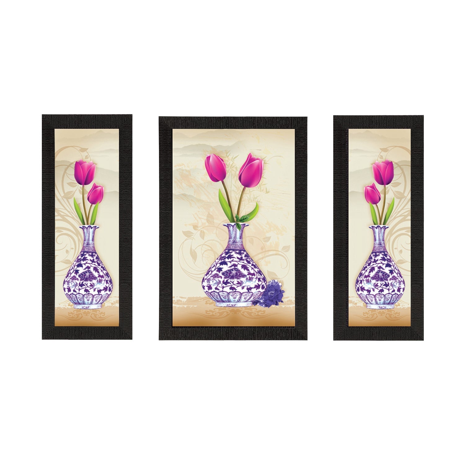 Set of 3 Botanical Floral Satin Matt Texture UV Art Painting Kafalo