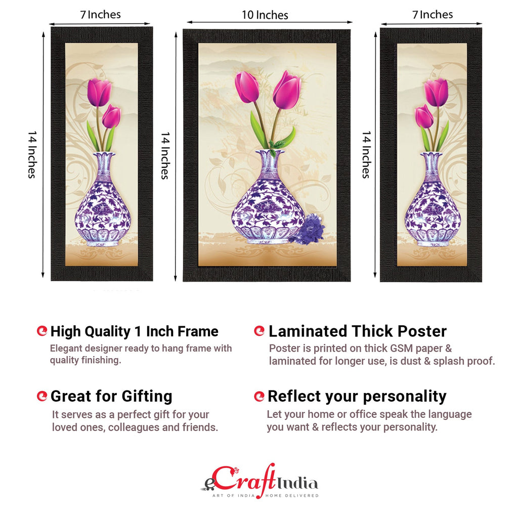 Set of 3 Botanical Floral Satin Matt Texture UV Art Painting Kafalo