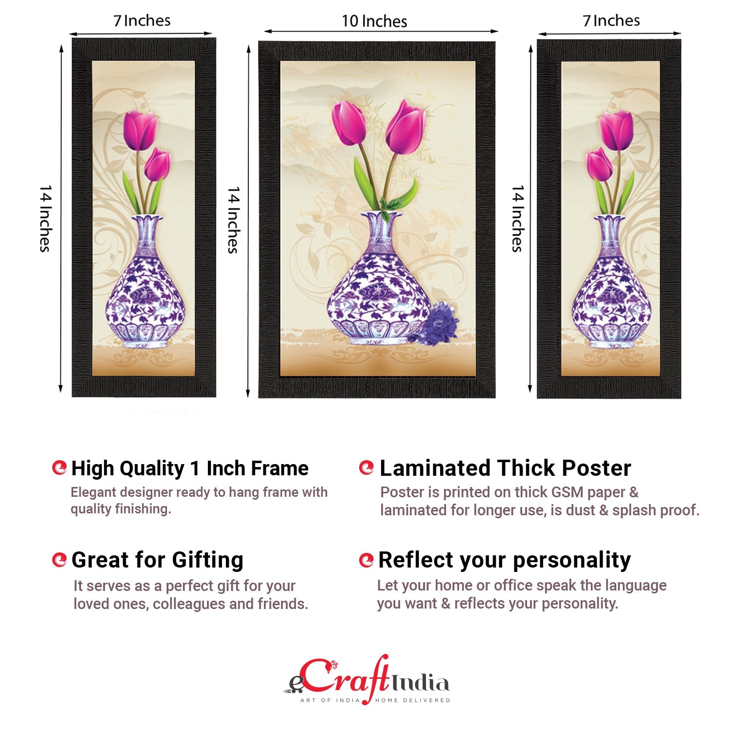 Set of 3 Botanical Floral Satin Matt Texture UV Art Painting Kafalo
