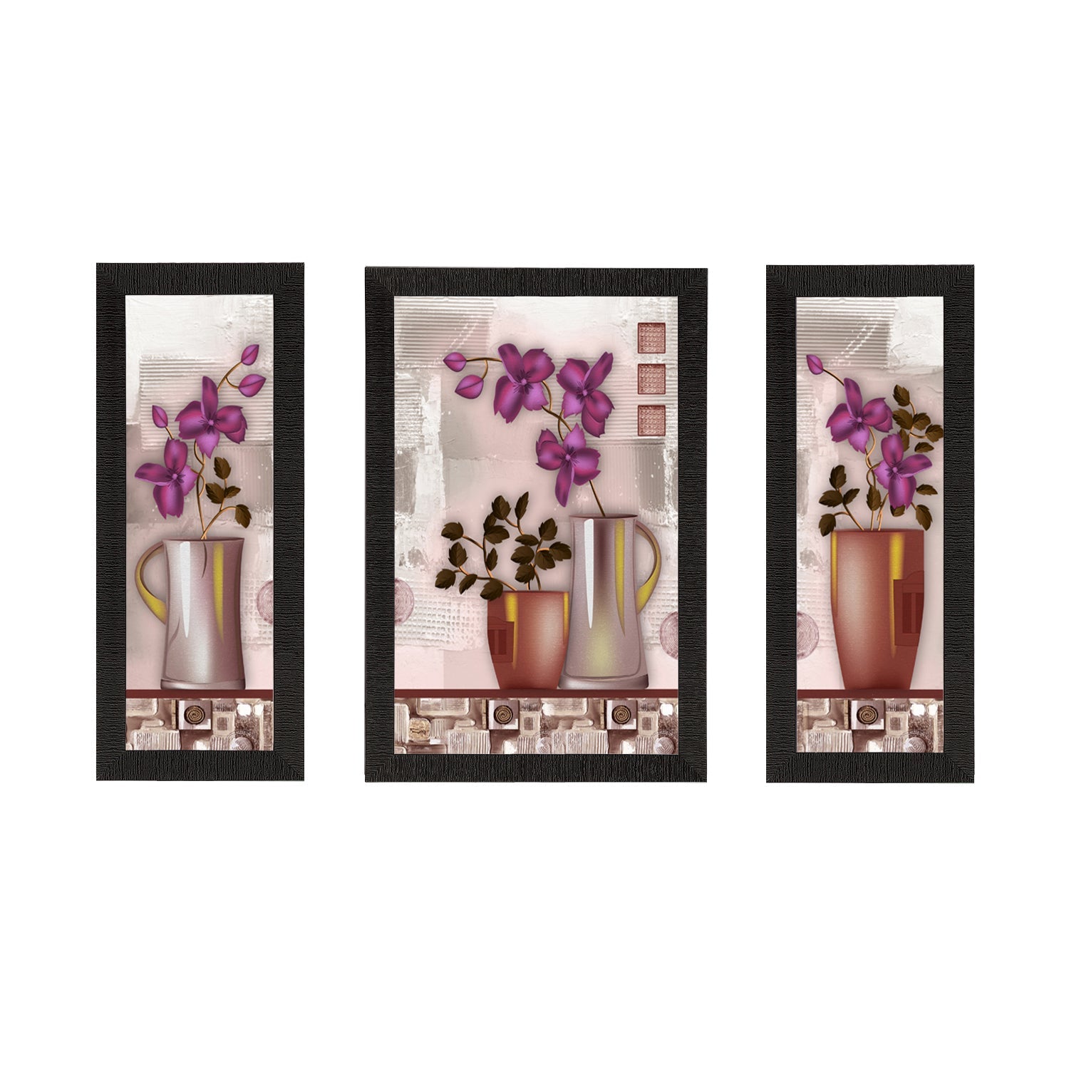 Set of 3 Botanical Floral Satin Matt Texture UV Art Painting Kafalo