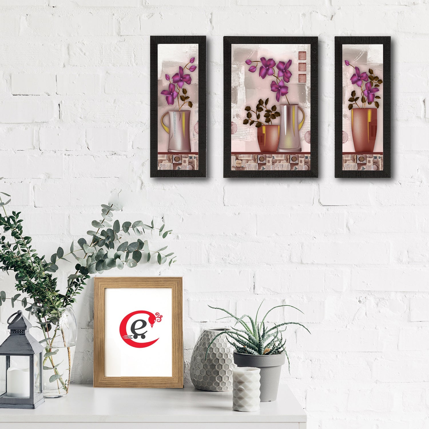 Set of 3 Botanical Floral Satin Matt Texture UV Art Painting Kafalo