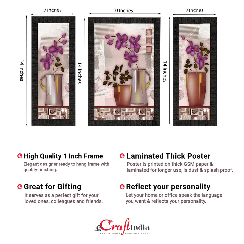 Set of 3 Botanical Floral Satin Matt Texture UV Art Painting Kafalo