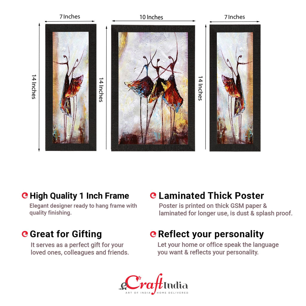 Set of 3 Abstract Dancing Lady Satin Matt Texture UV Art Painting Kafalo