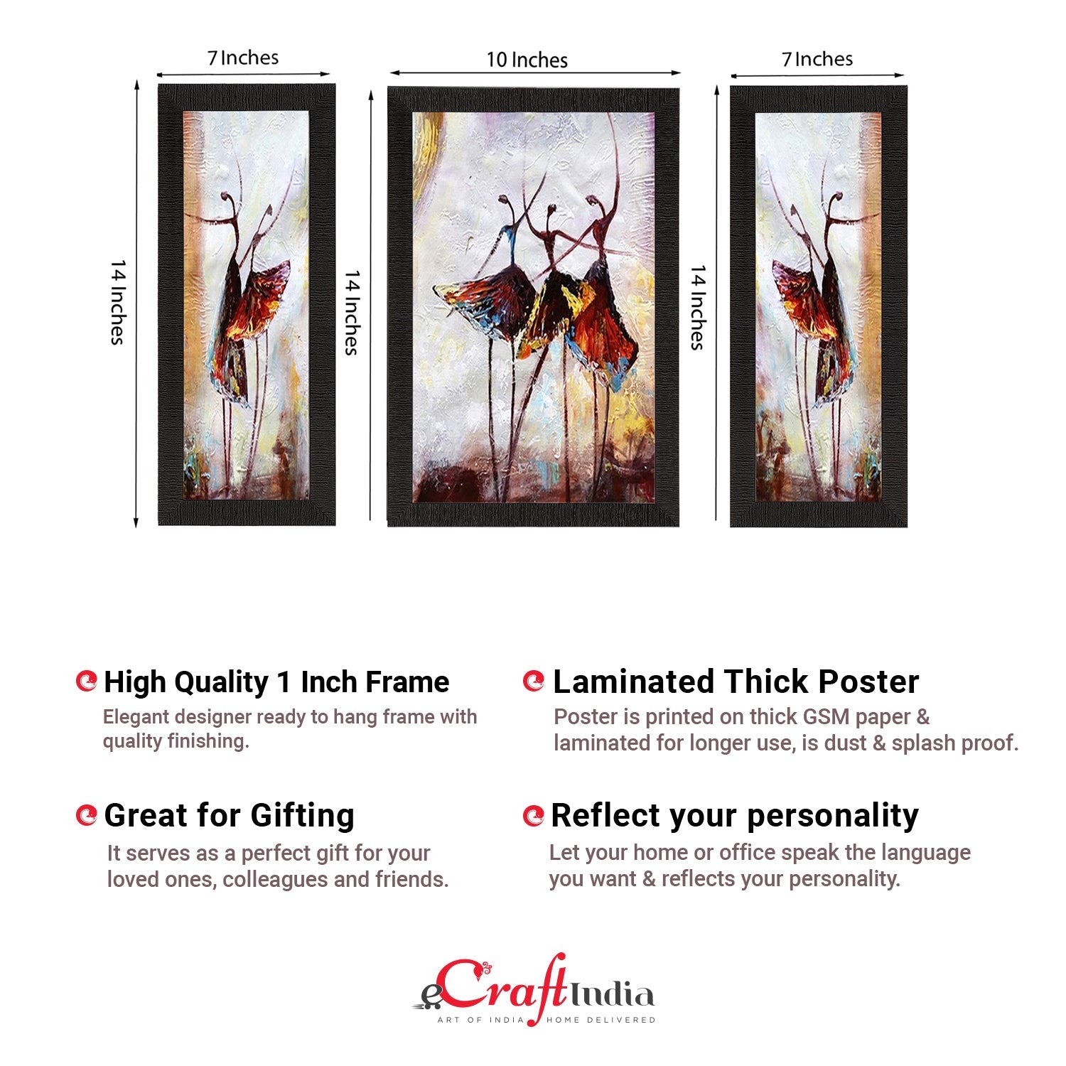 Set of 3 Abstract Dancing Lady Satin Matt Texture UV Art Painting Kafalo