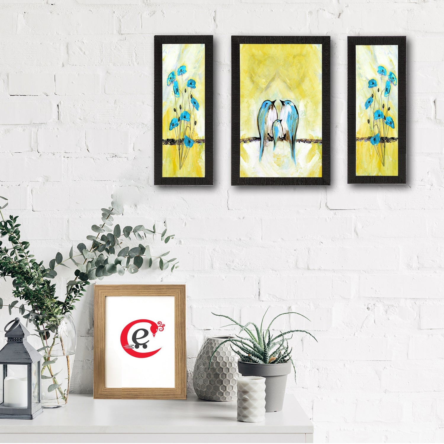 Set of 3 Sitting Birds Satin Matt Texture UV Art Painting Kafalo