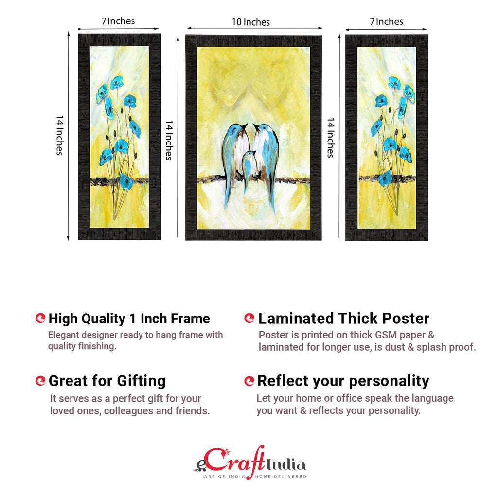 Set of 3 Sitting Birds Satin Matt Texture UV Art Painting Kafalo