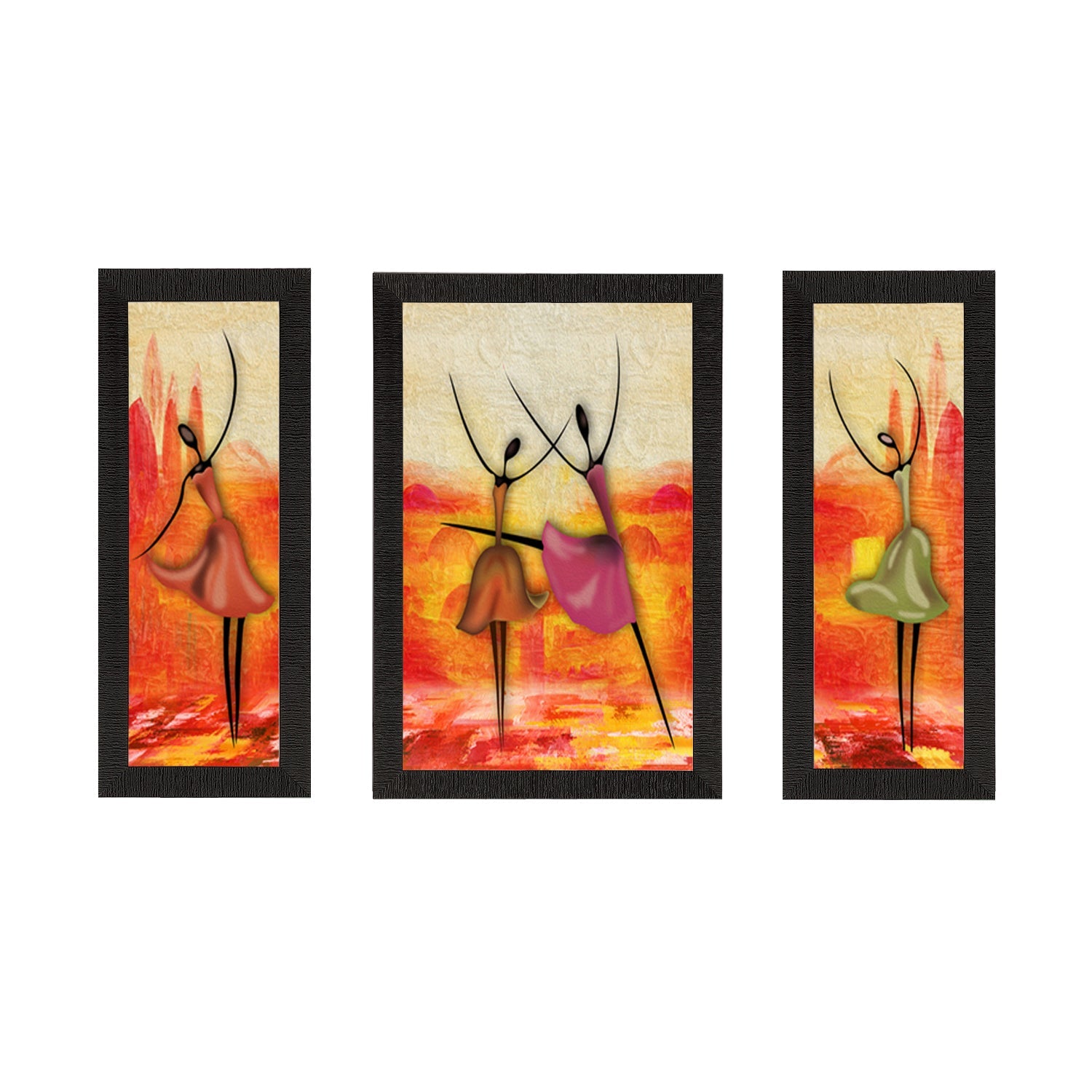 Set of 3 Abstract Dancing Lady Satin Matt Texture UV Art Painting Kafalo