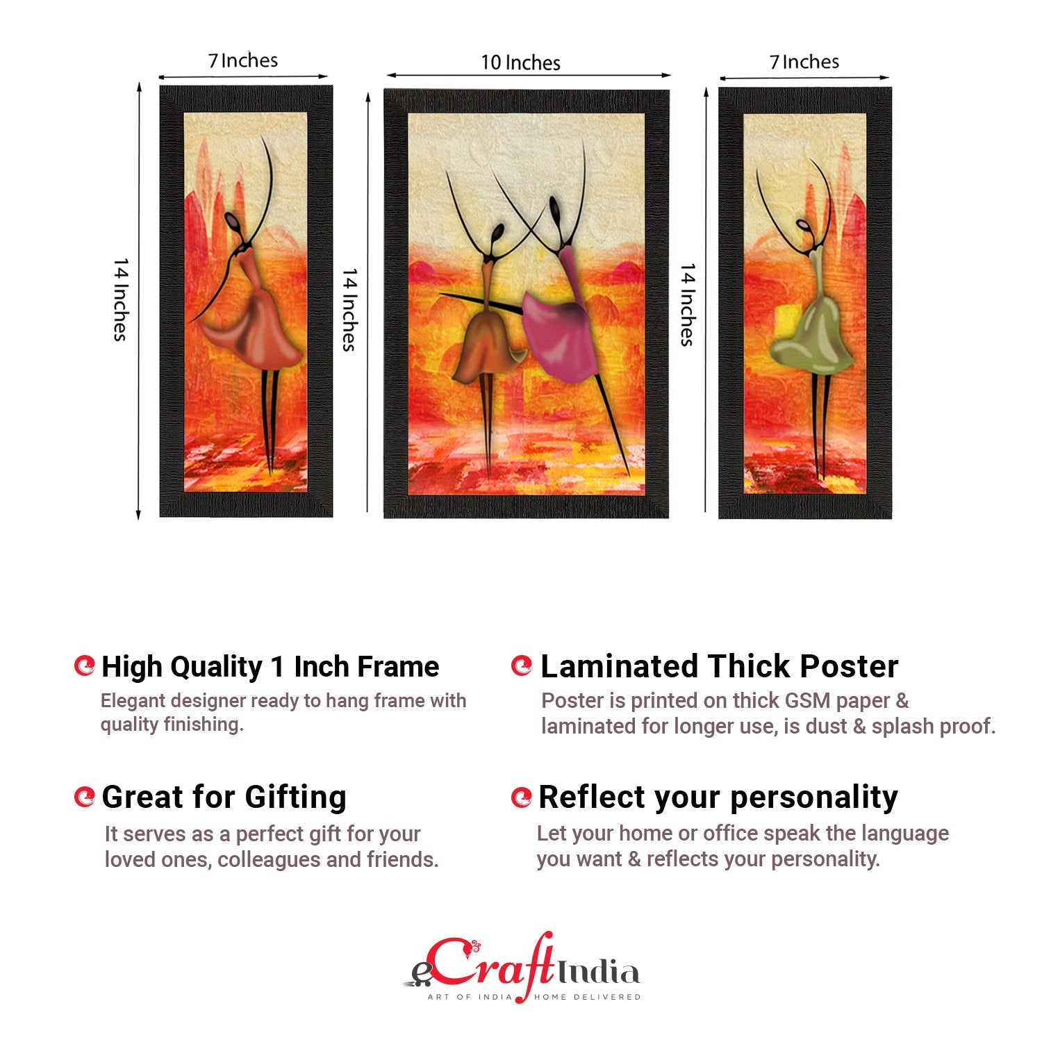 Set of 3 Abstract Dancing Lady Satin Matt Texture UV Art Painting Kafalo