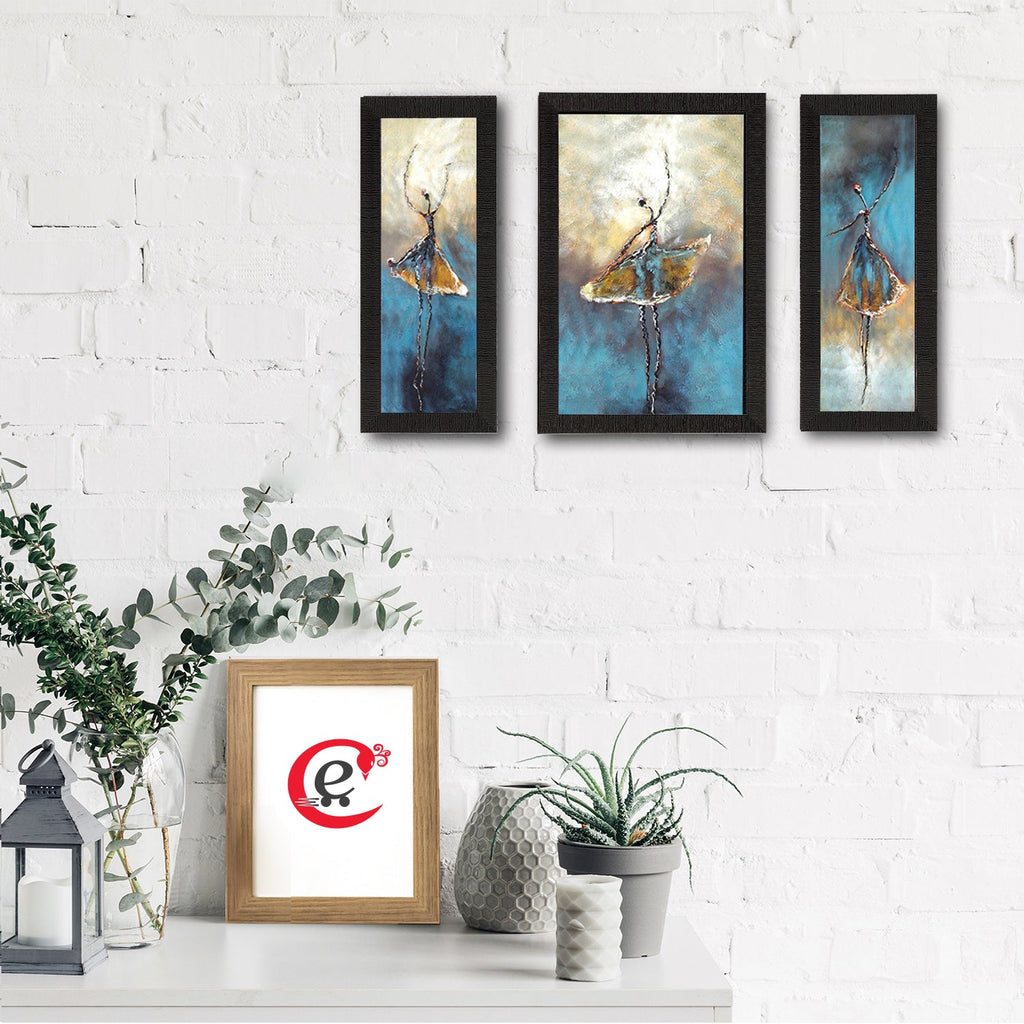 Set of 3 Abstract Dancing Lady Satin Matt Texture UV Art Painting Kafalo
