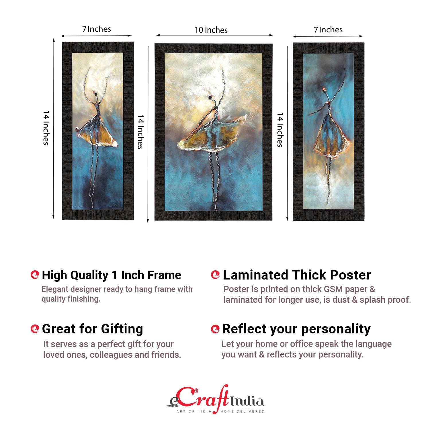 Set of 3 Abstract Dancing Lady Satin Matt Texture UV Art Painting Kafalo