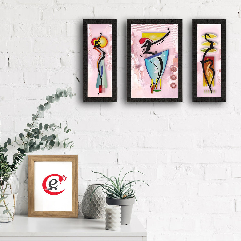 Set of 3 Abstract Dancing Lady Satin Matt Texture UV Art Painting Kafalo