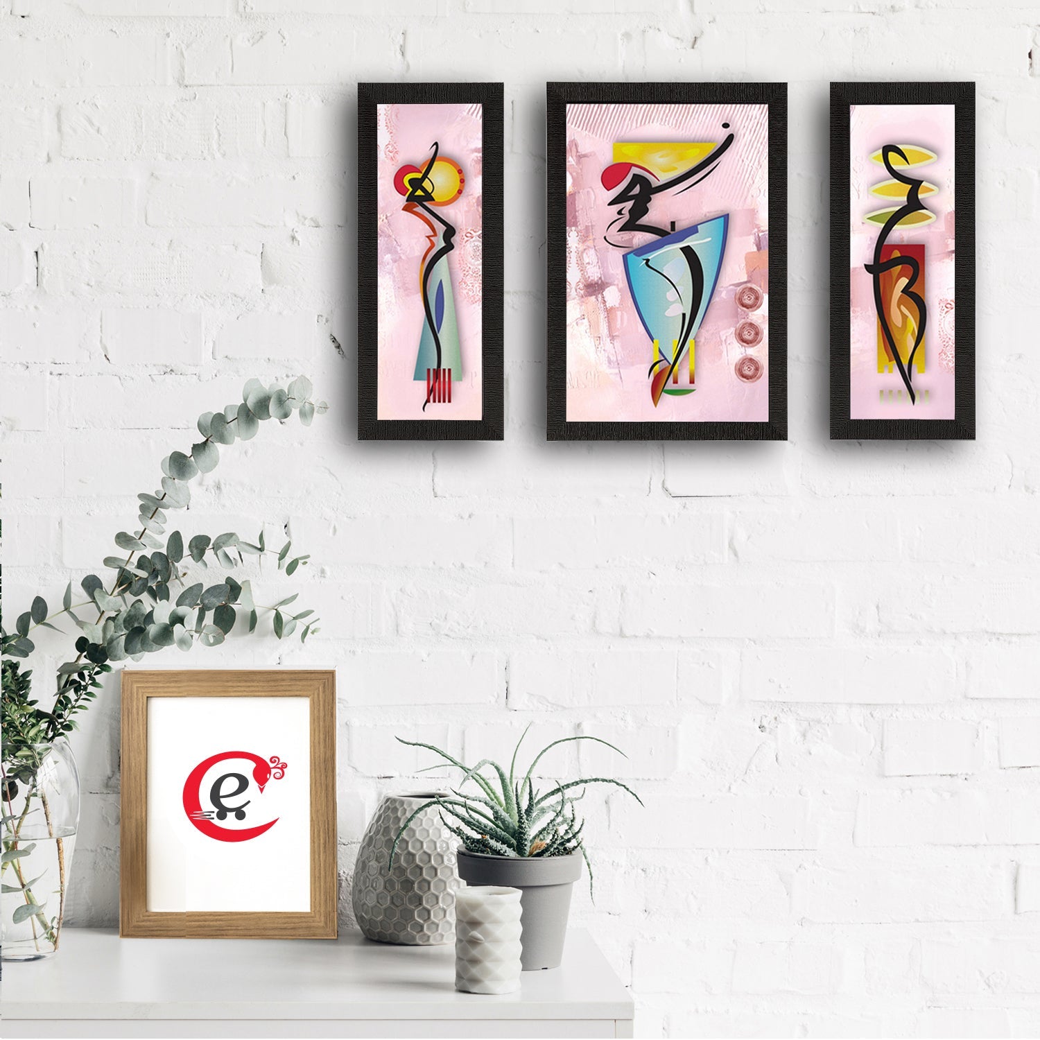 Set of 3 Abstract Dancing Lady Satin Matt Texture UV Art Painting Kafalo