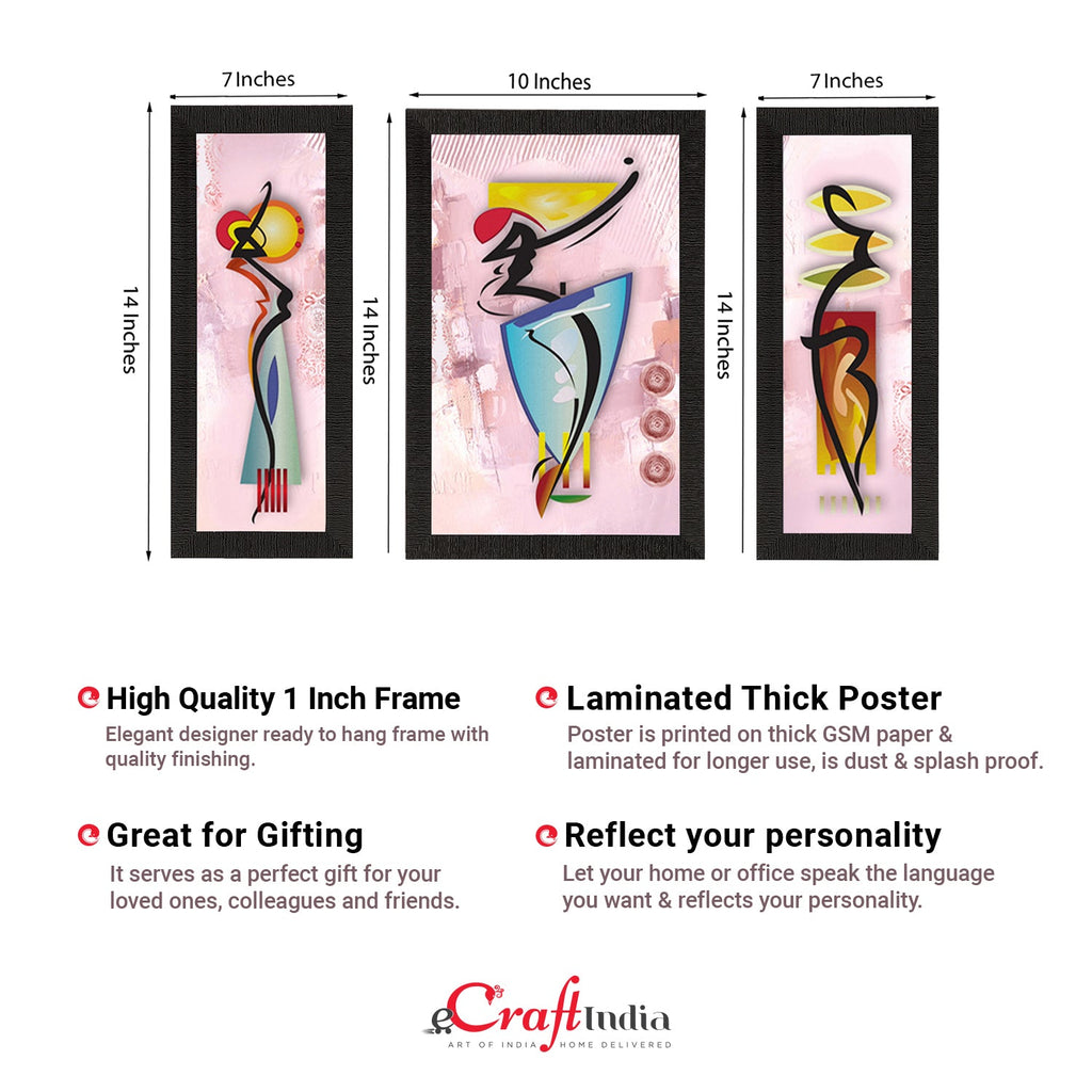 Set of 3 Abstract Dancing Lady Satin Matt Texture UV Art Painting Kafalo