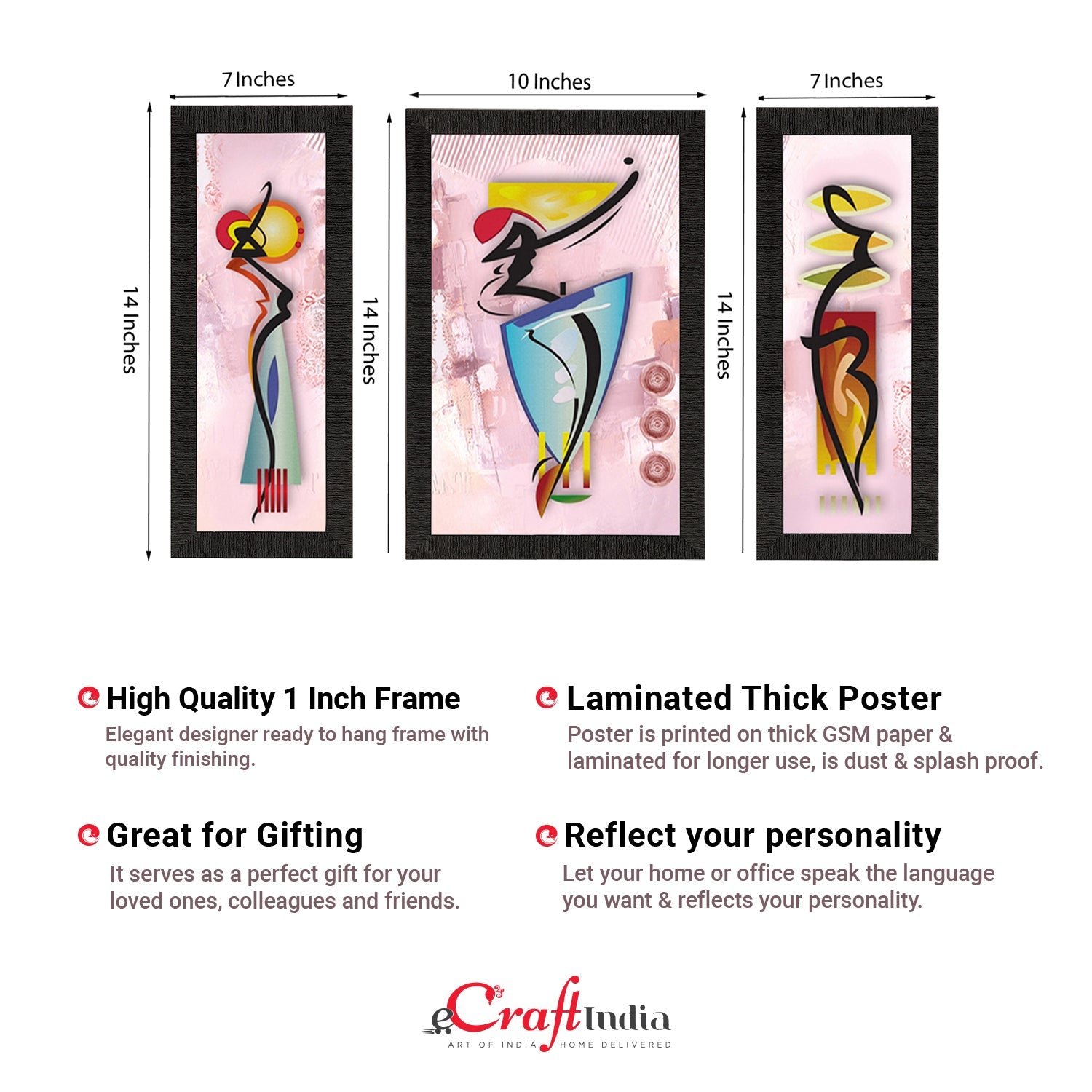 Set of 3 Abstract Dancing Lady Satin Matt Texture UV Art Painting Kafalo